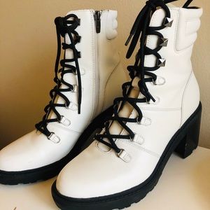 White leather combat boots